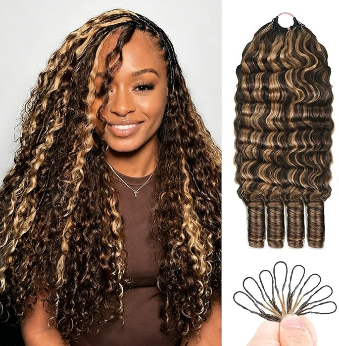 #4/27 Highlight Burmese Curly Crochet Human Hair 120g Pre-Separated Miracle Knots Human Hair Bundles 18inch Invisible Knotless Feather Crochet Human Hair Reusable Human Crochet Hair For Black Women | Amazon (US)