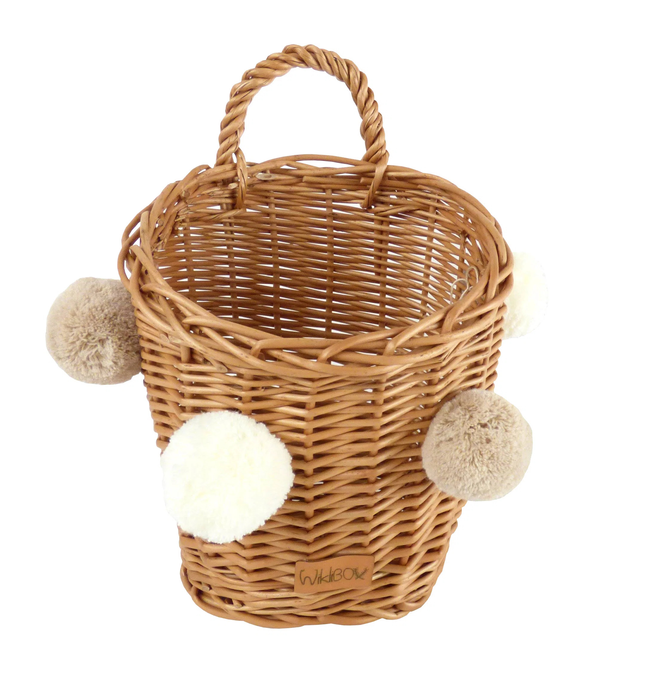 Bungalow Rose Rattan Wall Hanging Basket, Hand Made White Wicker with Pompoms,  Baby Nursery and ... | Wayfair North America
