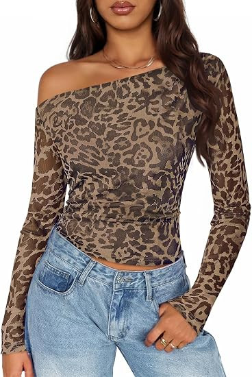 ZESICA Women's Floral Mesh Off Shoulder Long Sleeve Tops | Tie Dye Asymmetrical Blouses, Fitted C... | Amazon (US)