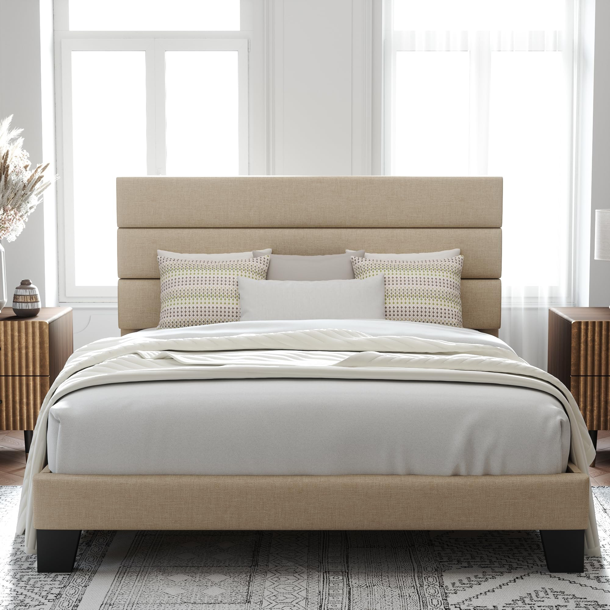 Minimalist & Noise-Free: Bed frame queen size with a padded upholstered headboard, suitable for v... | Amazon (US)