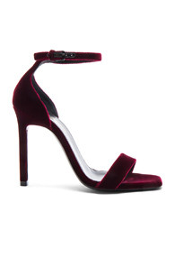 Saint Laurent Velvet Amber Ankle Strap Heels in Red | FWRD 