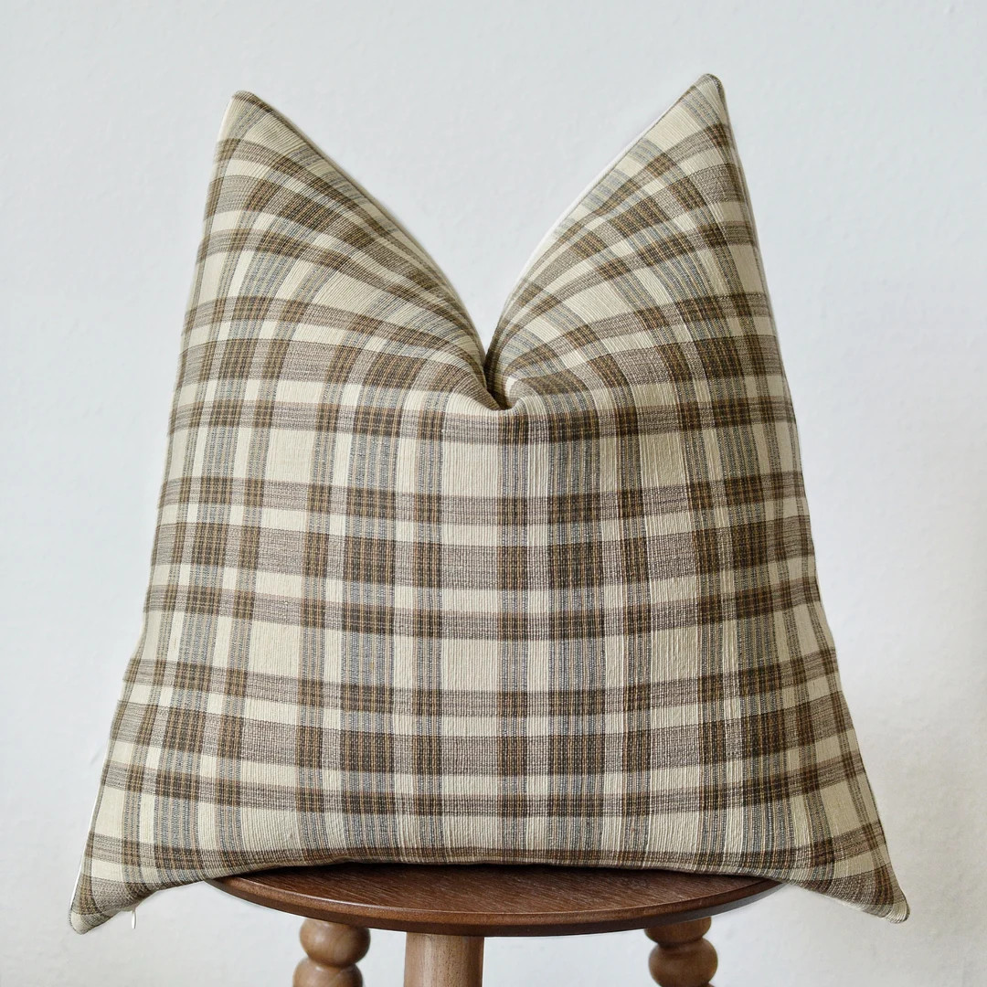Brown Plaid Woven Pillow Cover | Etsy (US)