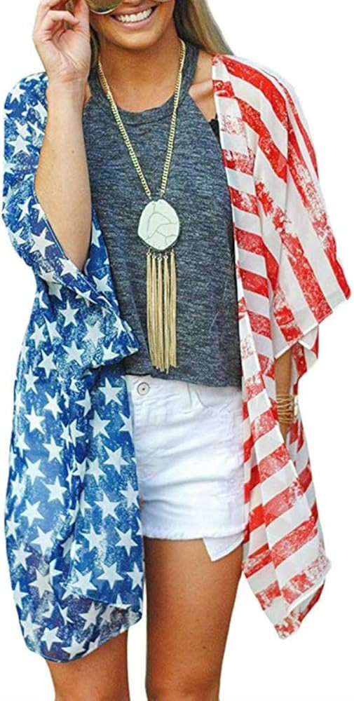 Womens Kimono Beach Cover Up Chiffon Cardigan Floral Tops Loose Capes | Amazon (US)