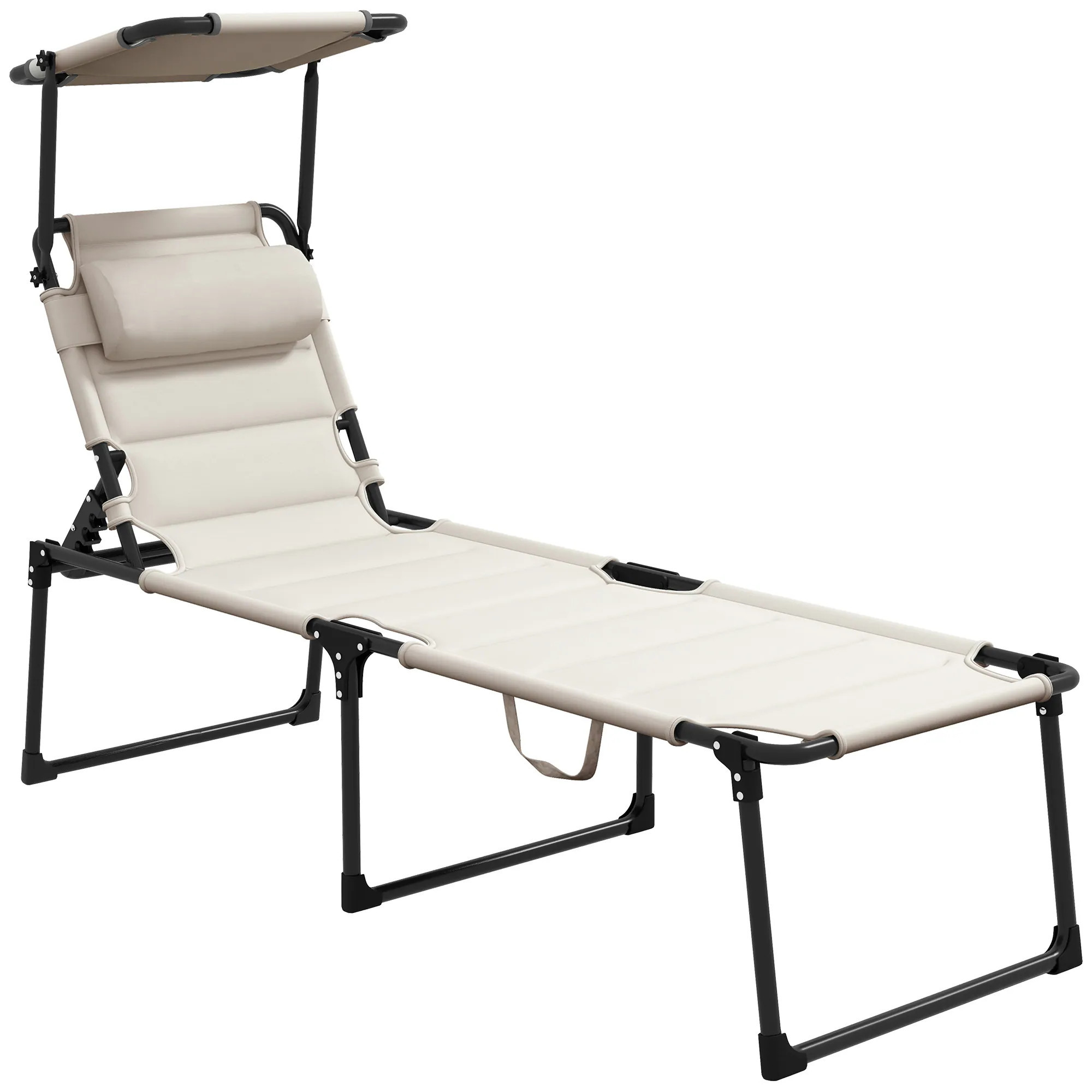 LUXEYARD Outsunny Outdoor Lounge Chair Adjustable Backrest Folding Chaise Lounge Cushioned Tanning Chair w/Sunshade Roof and Pillow Headrest for | Lowe's