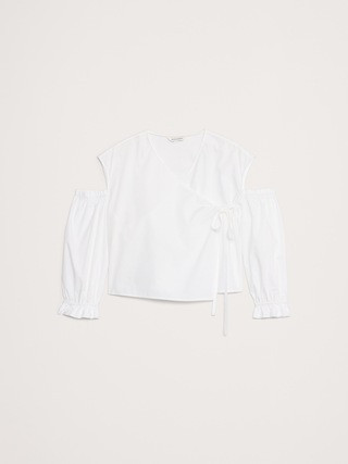 Cotton Poplin Puff-Sleeve Cropped Top | Banana Republic (US)