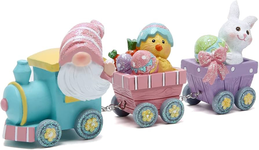 Hodao 8.75" Easter Gnomes Train Figurines Decoration Spring Bunny Decor Handmade Train Figurines ... | Amazon (US)