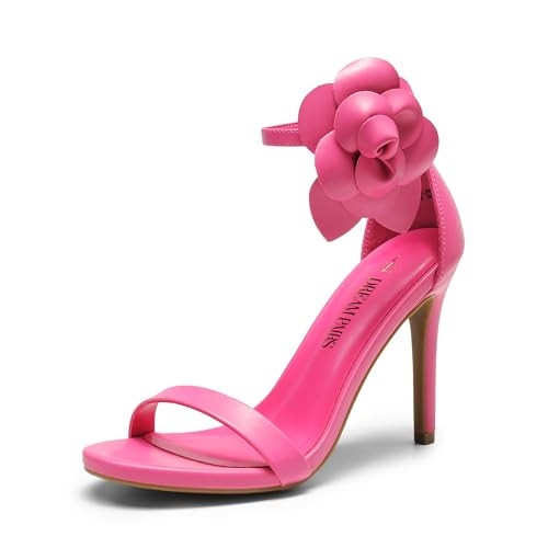 DREAM PAIRS Women's High Heels Flower Ankle Strap Stilettos Round Open Toe Dressy Sexy Sandals,Size 8.5,Hot Pink-Pu,SDHS2402W | Amazon (US)