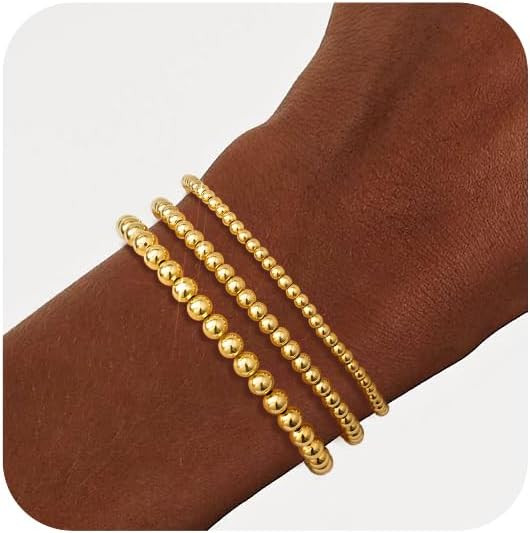 doubgood Gold Bracelets for Women 18K Gold Plated Gold Bracelet Stack Beaded Bracelets for Women ... | Amazon (US)