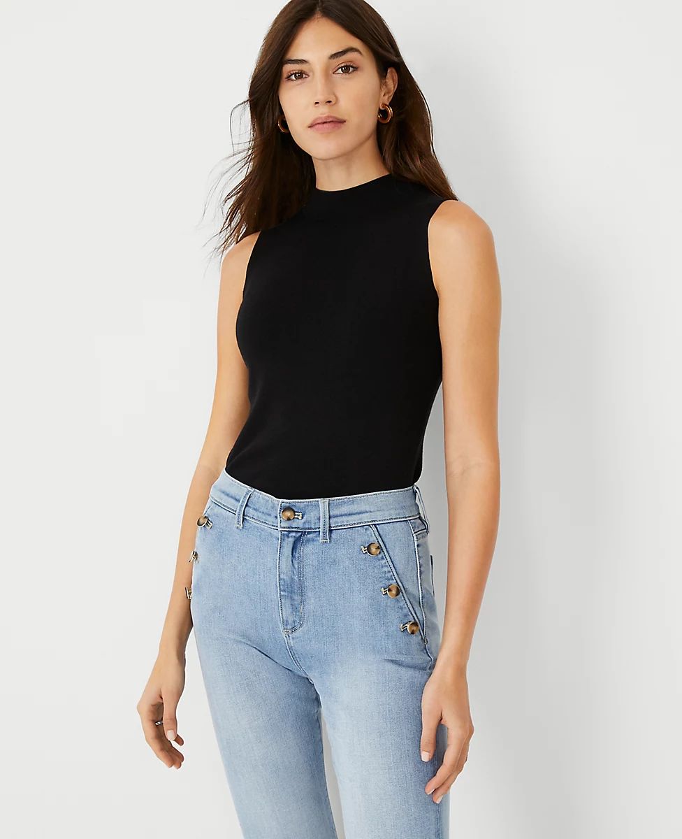 Petite Ribbed Mock Neck Sweater Shell | Ann Taylor (US)