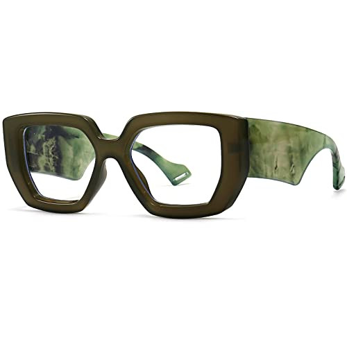 Breaksun Thick Frame Blue Light Glasses for Women Men Fashion Oversized Square Computer Gaming Eyeglasses (Olive green) | Amazon (US)