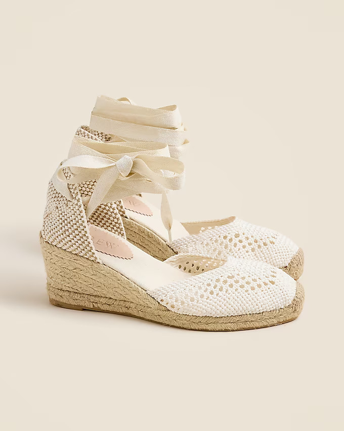 Made-in-Spain crochet lace-up espadrille wedges | J. Crew US
