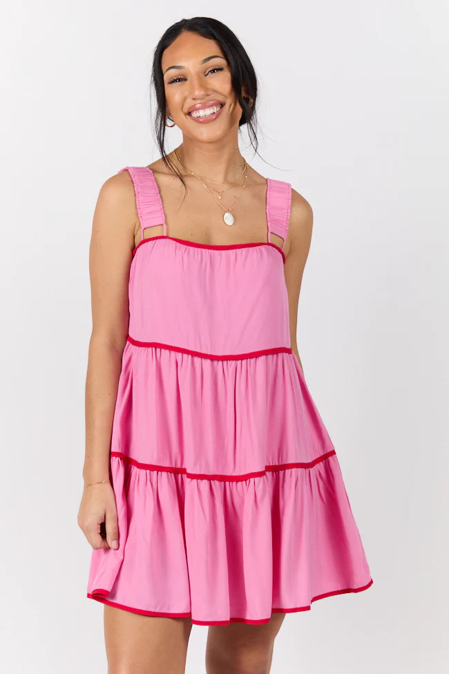 Essential Love Pink Contrast Trim Mini Romper Dress SALE | Pink Lily