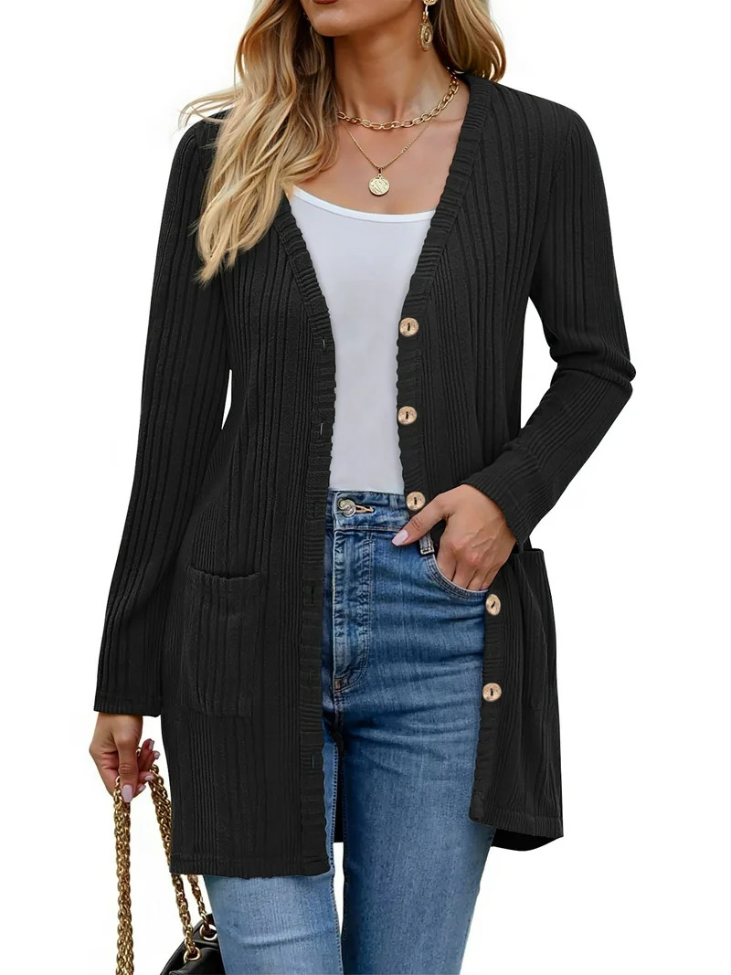 Fantaslook Fall Cardigan for Women Long Sleeve Open Front Cardigan Casual Button Down Coat with P... | Walmart (US)