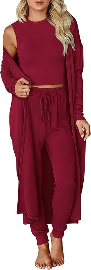 KIRUNDO 3 Piece Lounge Sets for Women, Sleeveless Top, Jogger Pants & Long Cardigan Matching Sets... | Amazon (US)
