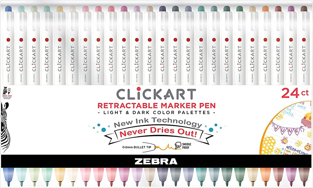 Zebra Pen ClickArt Retractable Marker Pen, Fine Point, 0.6mm, Assorted Light & Dark Ink Colors, 2... | Amazon (US)