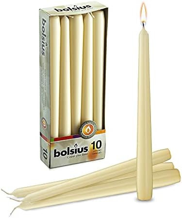 BOLSIUS Ivory Taper Candles - 10 Pack Unscented 10 Inch Dinner Candle Set - 8 Hours Burn Time - P... | Amazon (US)