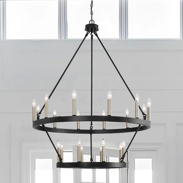 Claghorn 20 - Light Candle Style Wagon Wheel Chandelier with Wood Accents | Wayfair North America
