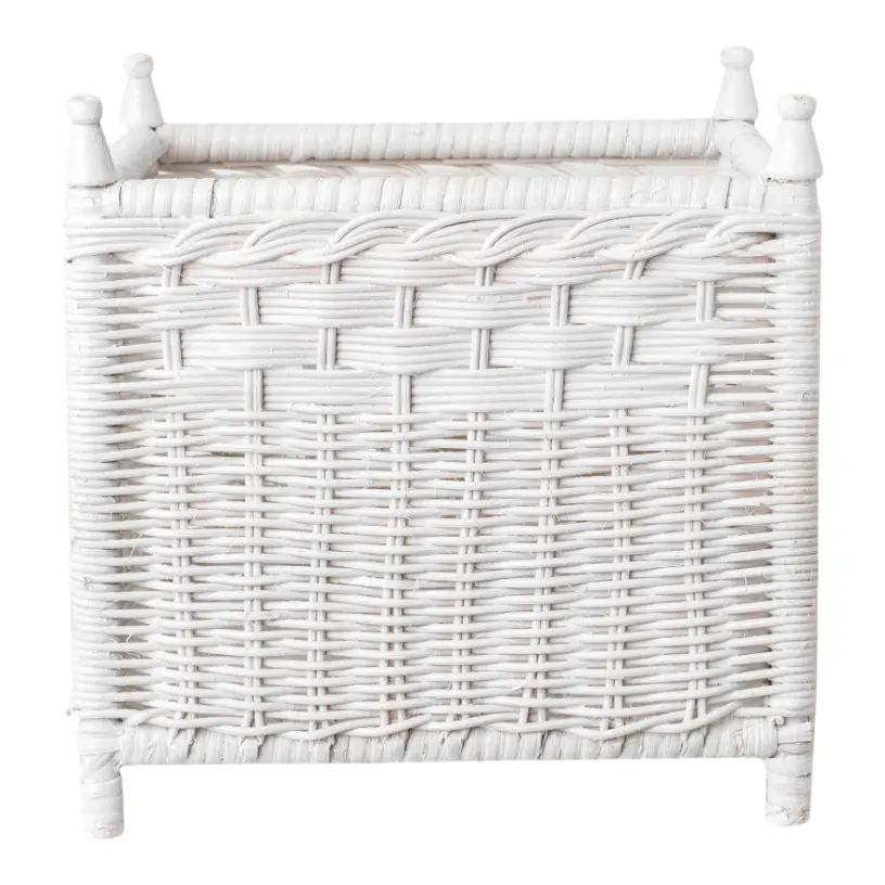 Wicker Box Planter in White, Extra Large | Chairish