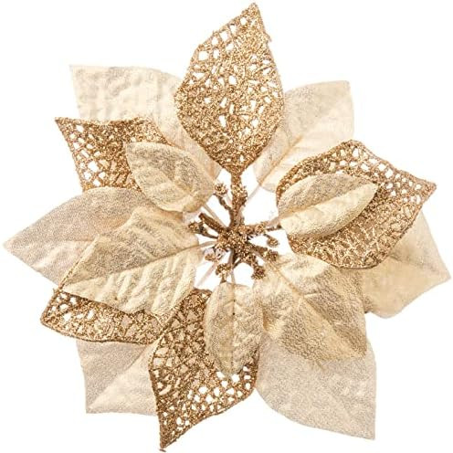 Christmas Artificial Poinsettia Flowers Tree Ornaments, 12 Pcs Glitter Artificial Flowers Poinsettia | Amazon (US)