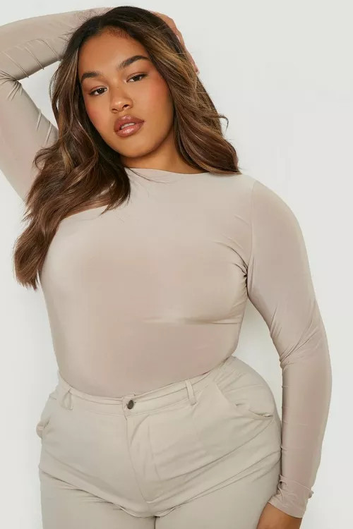 Plus Double Layer Long Sleeve Bodysuit | Boohoo.com (US & CA)