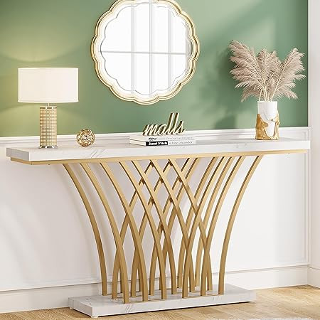 Tribesigns 59 inch Gold Console Table, Modern Entryway Table with Grid-Shaped Metal Base for Entr... | Amazon (US)