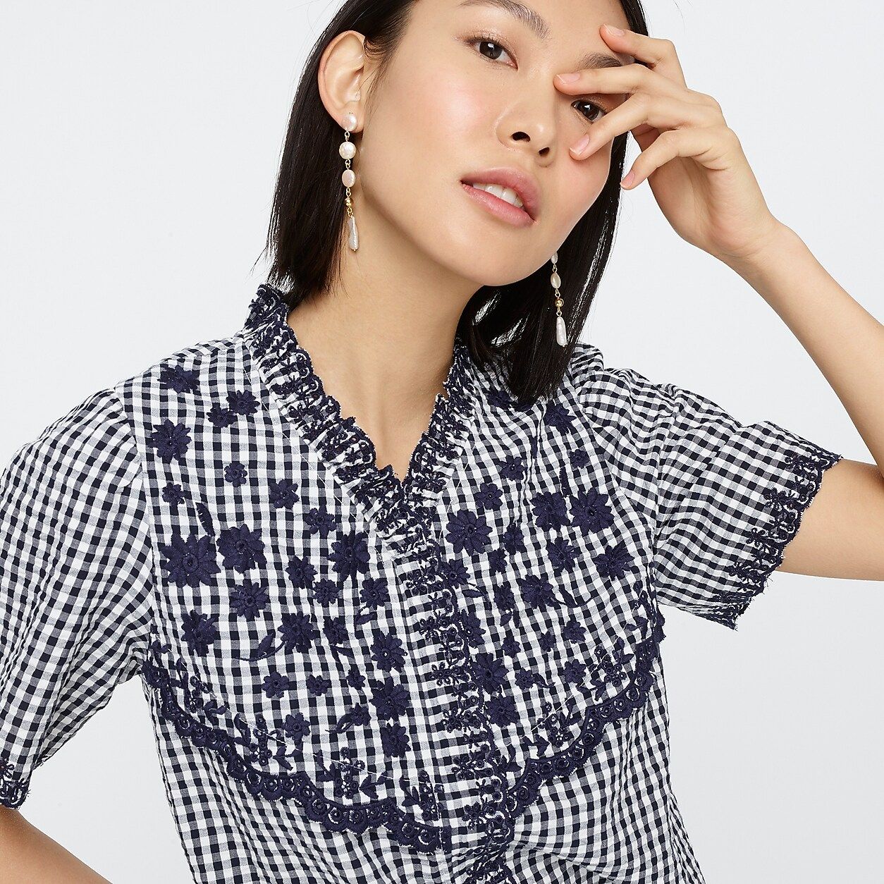 Embroidered gingham top | J.Crew US