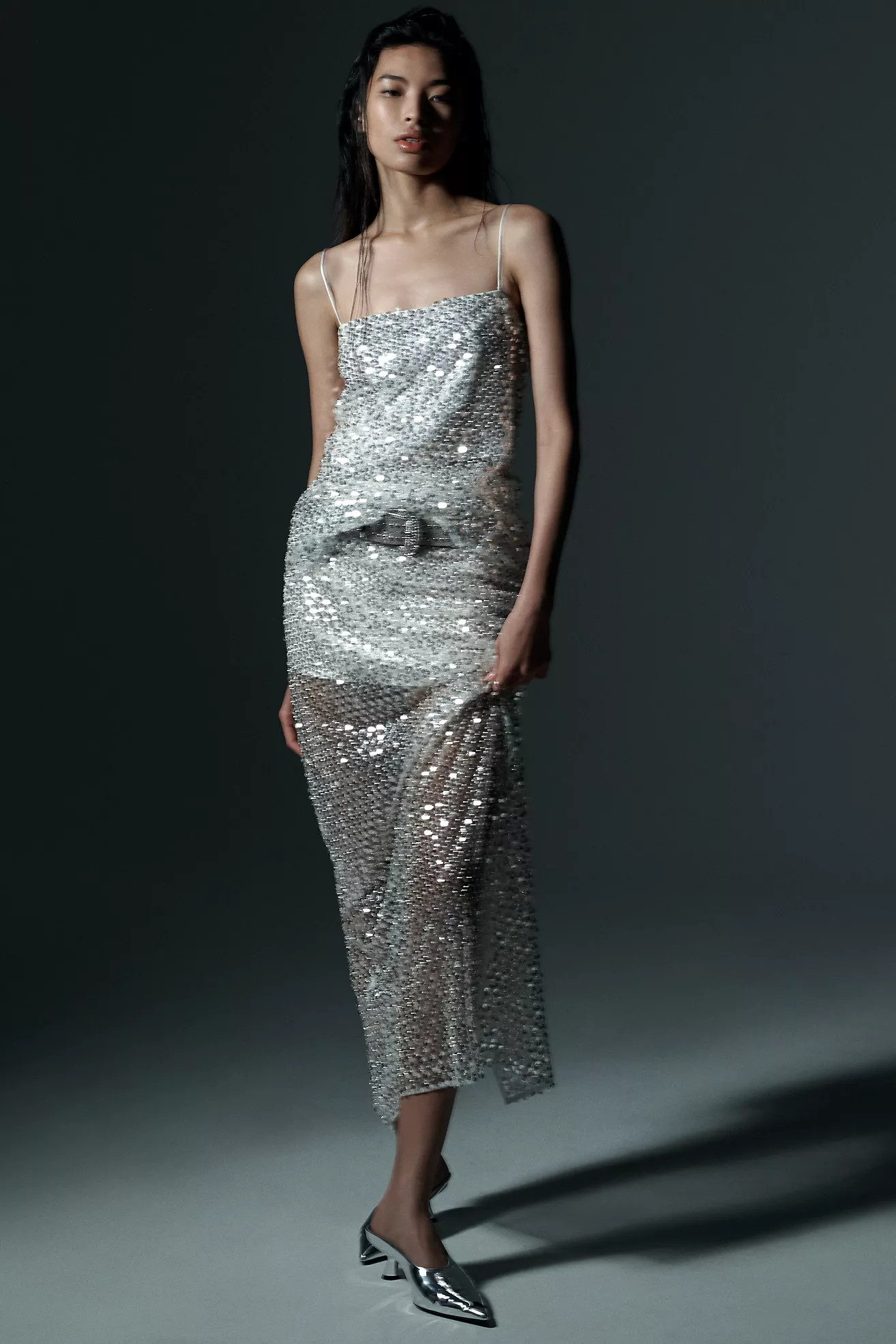 Shona Joy Asteri Sheer Mesh Beaded Maxi Skirt | Anthropologie (US)