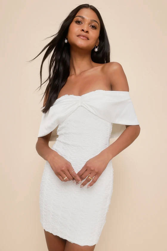 Quite Delightful White Lace Off-the-Shoulder Bodycon Mini Dress | Lulus
