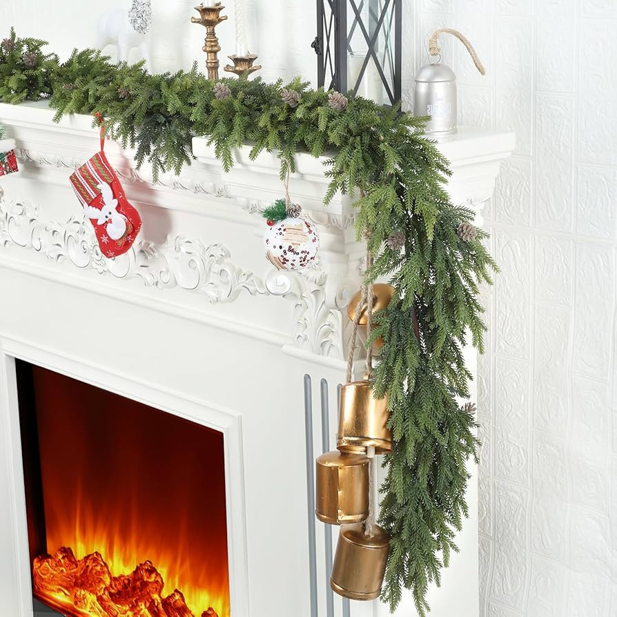 Artgar Christmas Garland - 6 FT Cedar Garland - Real Touch Pine Garland with Pine Cones, Green Ga... | Amazon (US)