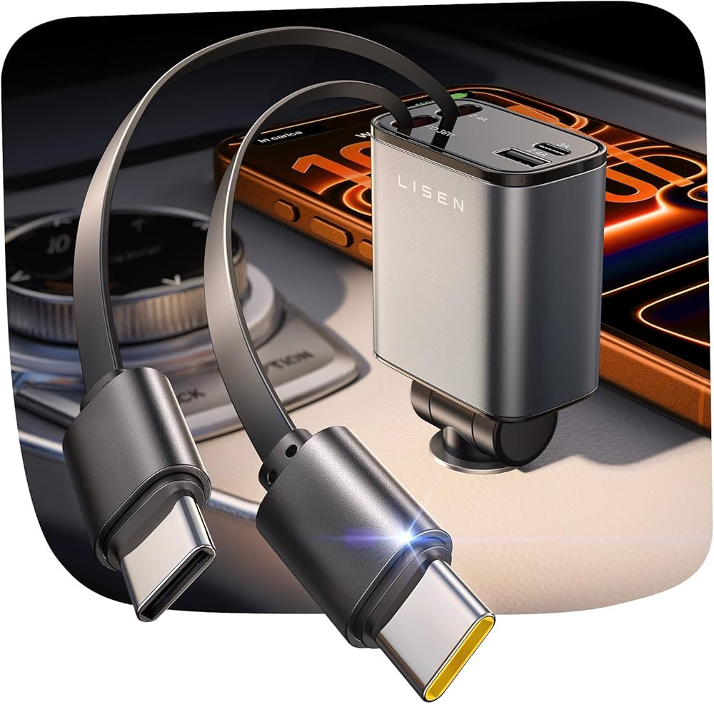 LISEN Retractable Car Charger USB C [Upgraded Dual Type C] 75W Fast 4 in 1 Car Charger for iPhone... | Amazon (US)