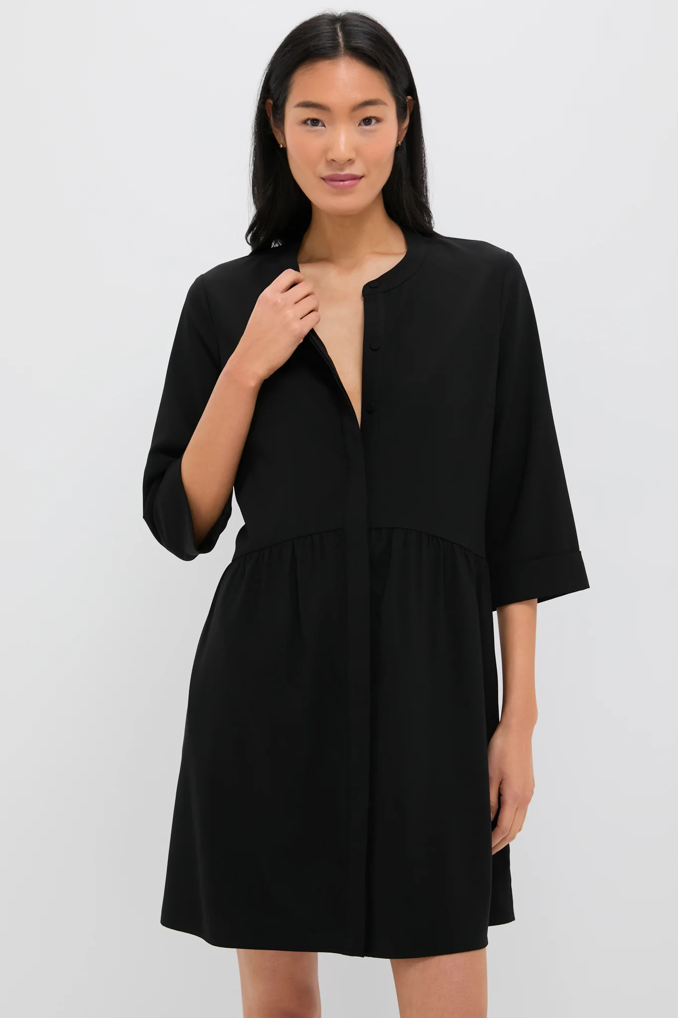 Black Stretch Crepe Royal Shirt Dress | Tuckernuck (US)