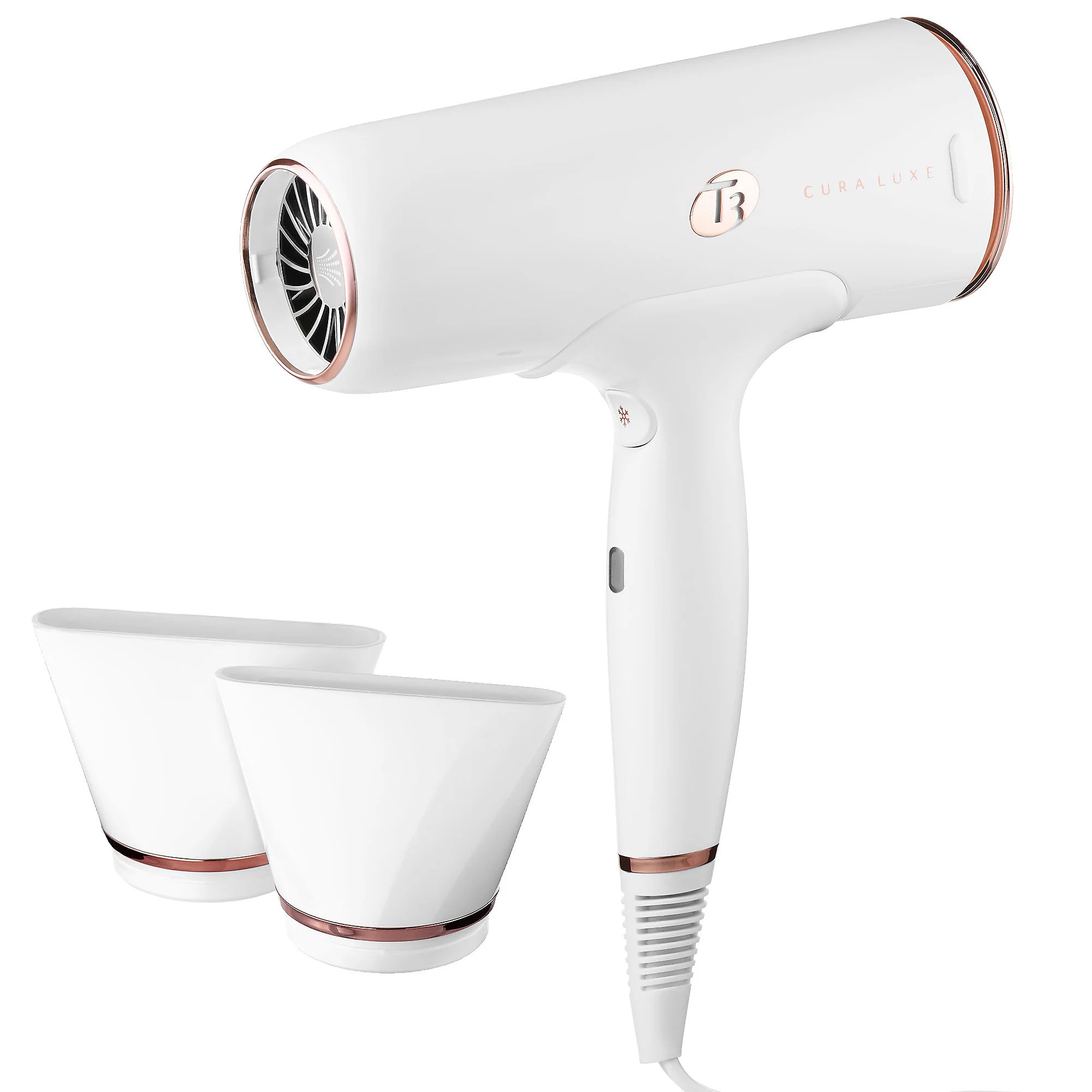 T3 Cura Luxe Professional Ionic Hair Dryer with Auto Pause Sensor (Black & Rose Gold) White/Rose Gol | Sephora (US)