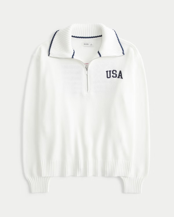 Women's Oversized USA Graphic Half-Zip Sweater | Women's Clearance | HollisterCo.com | Hollister (US)