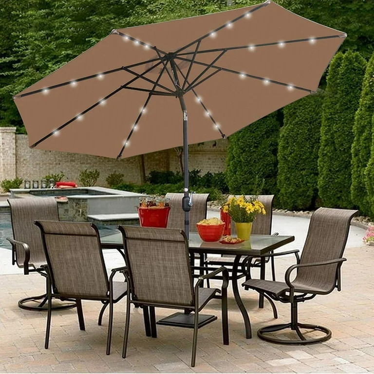 ZENY 10 ft Patio Backyard Umbrella LED Solar Power W/ Crank Lift System, Tan | Walmart (US)