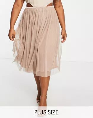 Lace & Beads Plus tulle midi skirt in taupe | ASOS (Global)