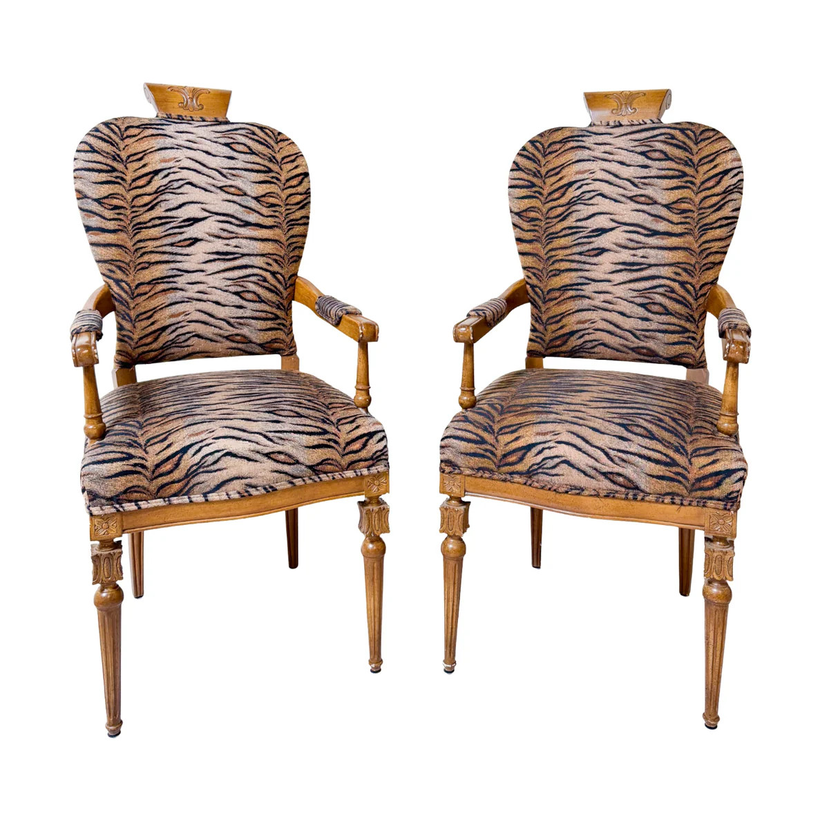 Pair of Traditional Armchairs in Tiger Upholstery | Scout Design Studio