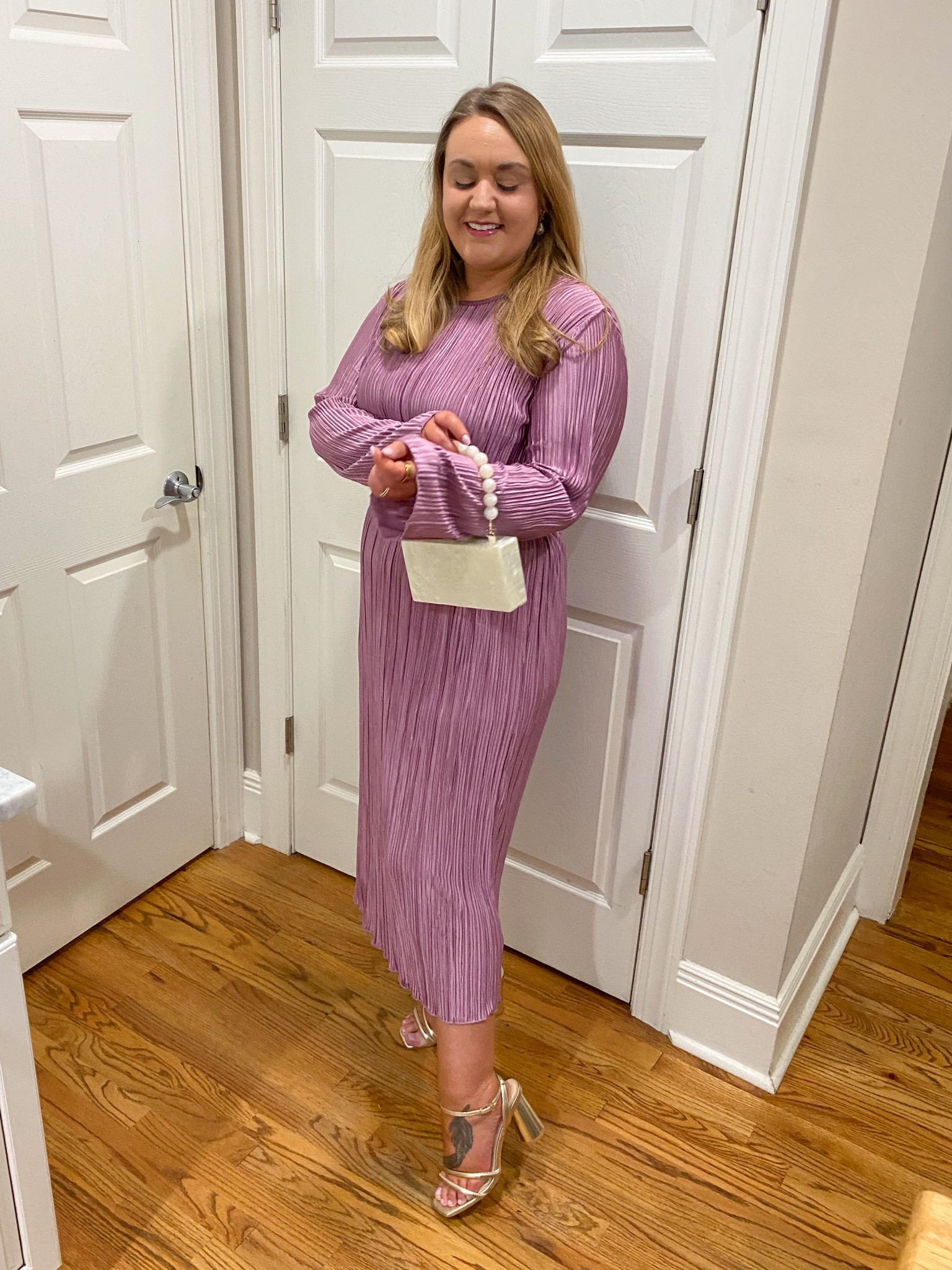 wedding guest dress, church dress, purple dress, midi dress, gold sandals, heeled sandals, butterfly belt, gold chain belt, pearl handbag, pearl bag, Amazon dress, spring dress, gold butterfly belt, target handbag, wedding guest, workwear, work outfit, church outfit

#LTKWedding #LTKShoeCrush #LTKFindsUnder50