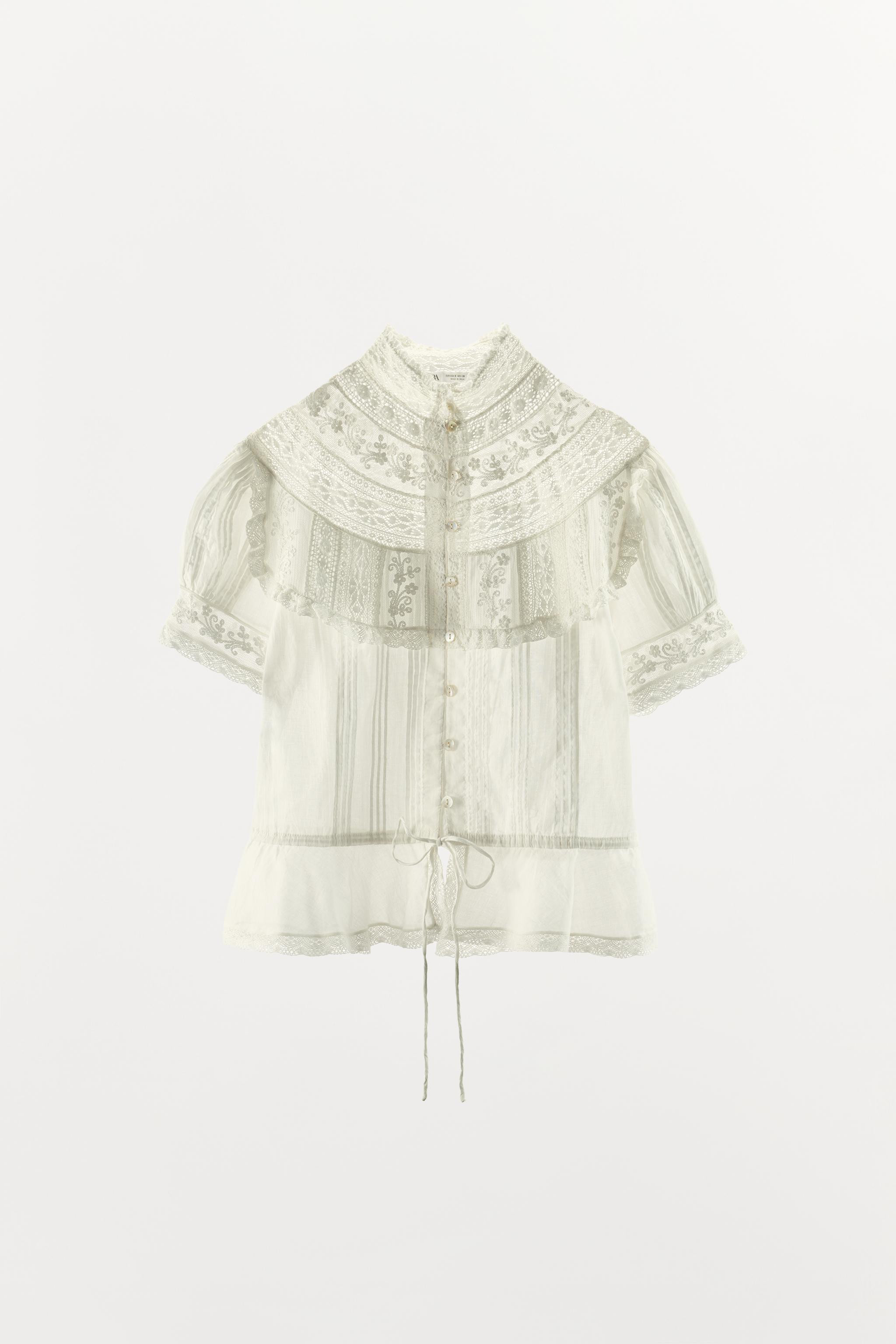 EMBROIDERED LACE PLEATED BLOUSE | Zara UK