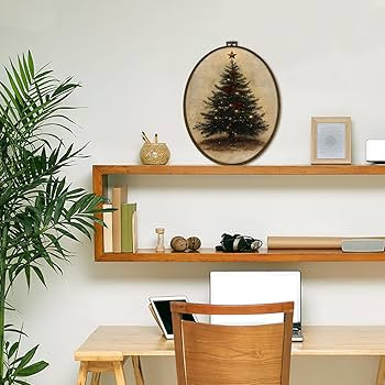 cvjutf Vintage Christmas Tree Star Wall Art Decor Framed, Rustic Moody Red Ribbon Bow Oval Wall D... | Amazon (US)