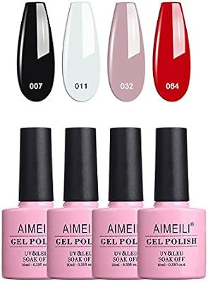 AIMEILI Gel Nail Polish Soak Off UV LED Gel Nail Lacquer, Elegant Classic Nude Black Red White Co... | Amazon (US)