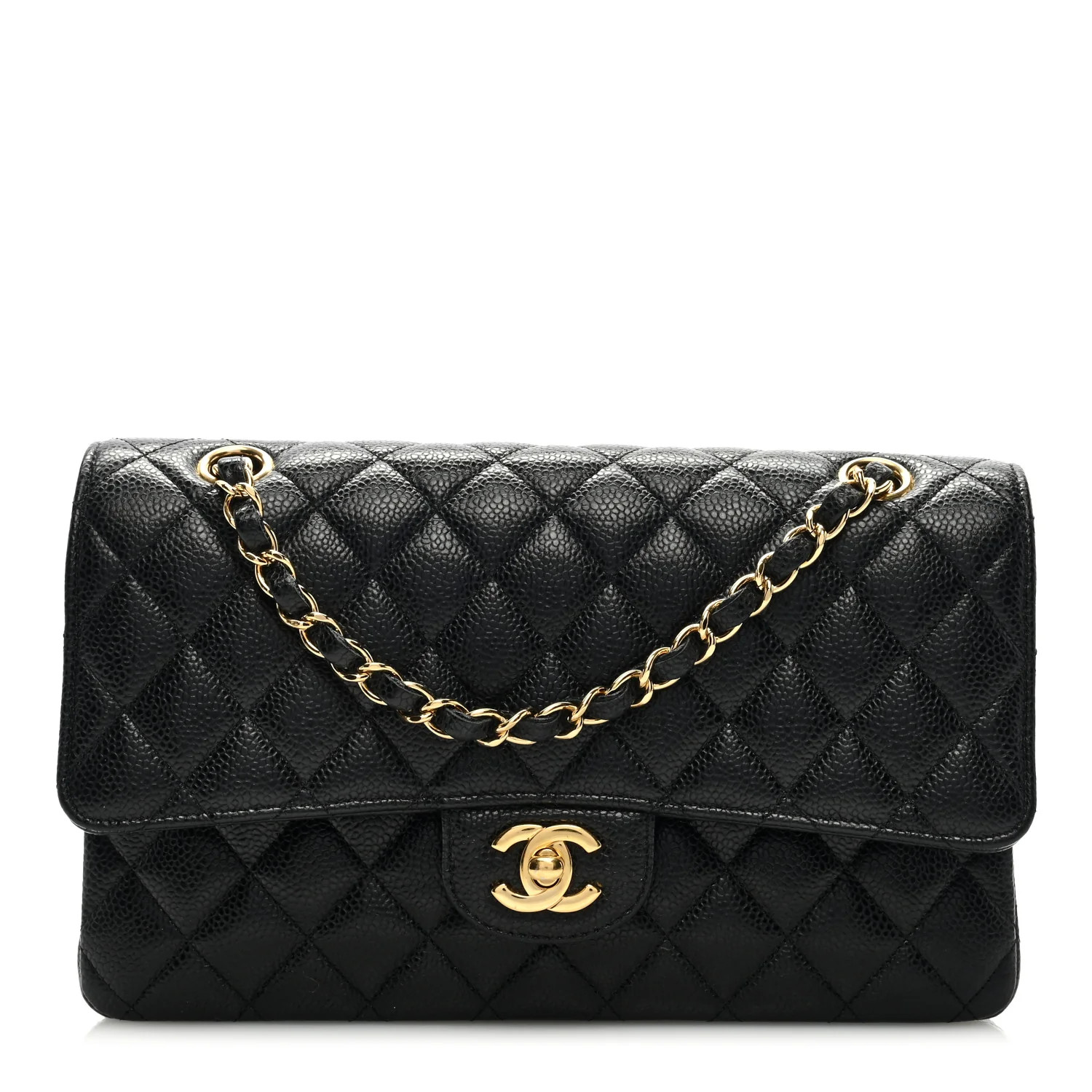 Caviar Quilted Medium Double Flap Black | FASHIONPHILE (US)