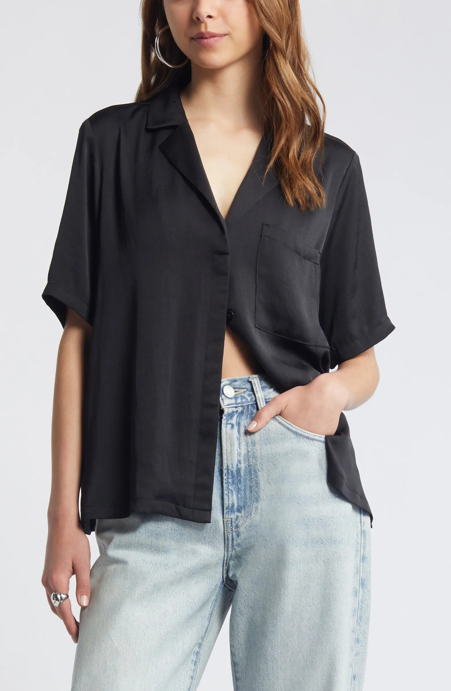 Open Edit Relaxed Satin Camp Shirt | Nordstrom | Nordstrom