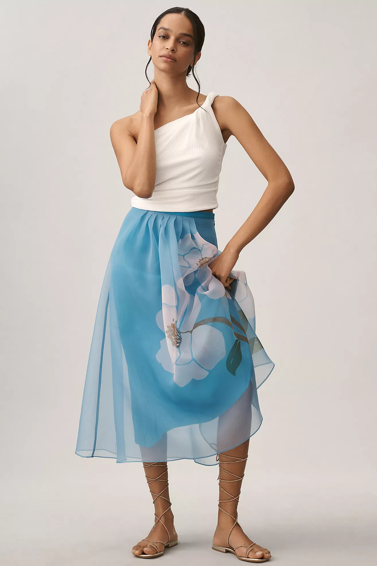 Farm Rio Floral Organza Midi Skirt | Anthropologie (US)