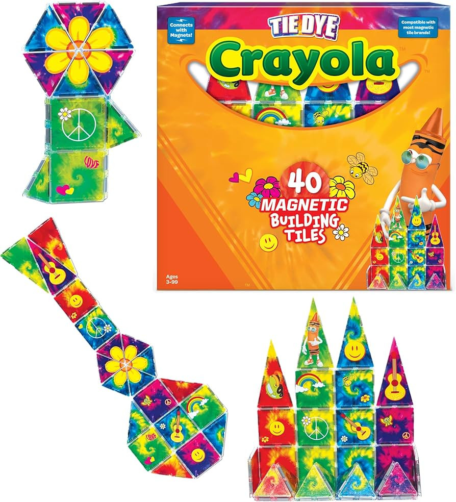 CreateOn Crayola Tie-Die Magnetic Tiles, Building Set for Kids, Magnetic Building Toys for Kids, ... | Amazon (US)