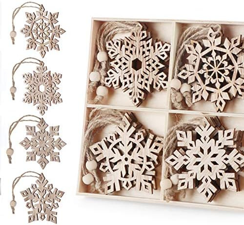 ilauke 16 pcs Unfinished Christmas Wood Snowflake Ornaments - 4 Style of Snowflake Ornaments Bulk... | Amazon (US)