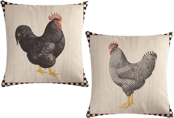LIGUOGUO Set of 2 Rooster Pillow Covers 18x18 inch Farmhouse Linen Throw Pillow Covers for Couch ... | Amazon (US)