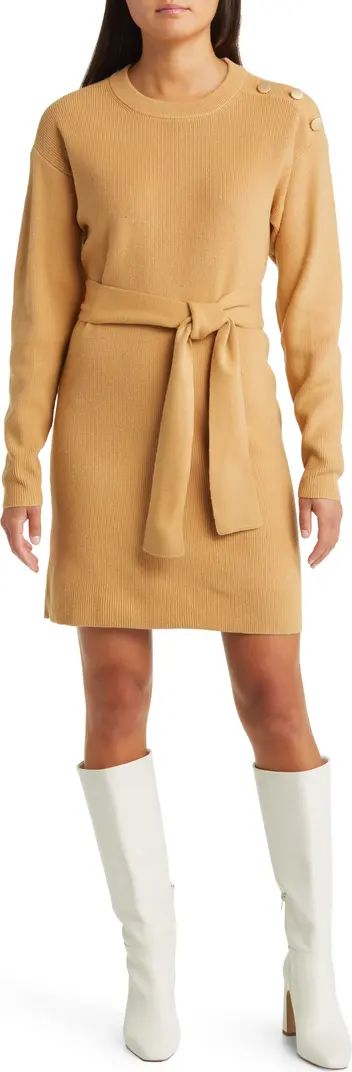Long Sleeve Belted Mini Sweater DressCHARLES HENRY | Nordstrom