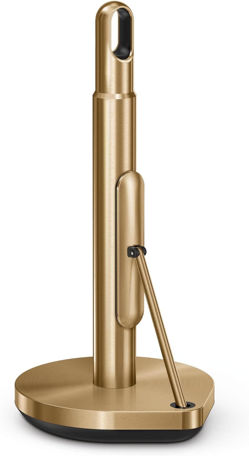 simplehuman Tension Arm Countertop Paper Towel Holder, Easy One-Handed Tear, Standing Weighted Base with Finger Loop, Heavy Duty, Brass Stainless Steel | Amazon (US)