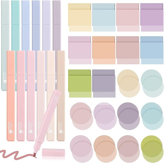 20 Pcs 1000 Sheets Pastel Transparent Sticky Notes 12 Pcs Aesthetic Highlighters for Bible No Ble... | Amazon (US)