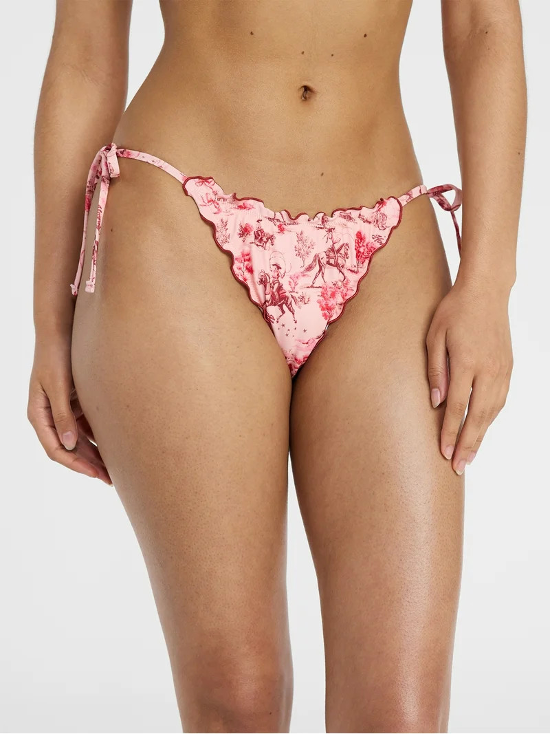 No Boundaries Scenic Route String Bikini Bottoms with Lettuce Edge, Women’s XXS-XXL | Walmart (US)